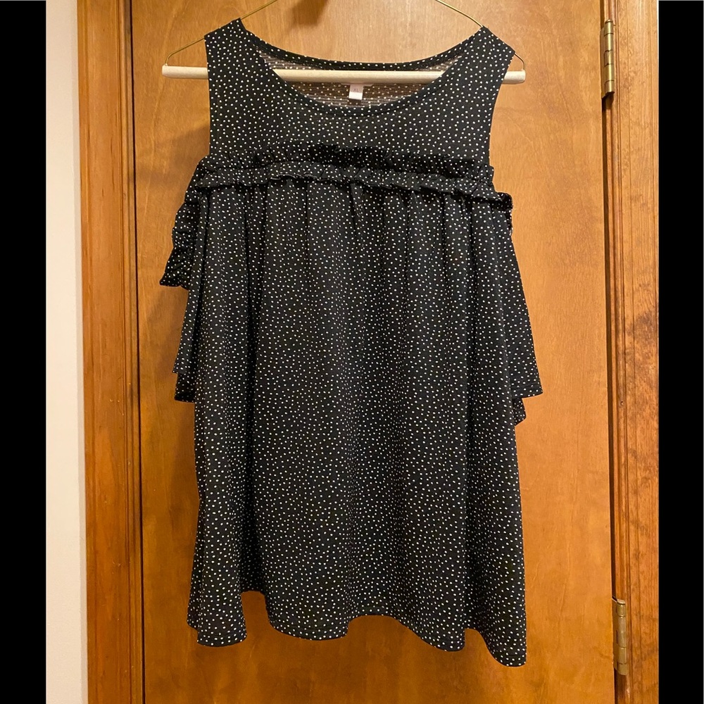 Lauren Conrad black white dots open shoulder XL